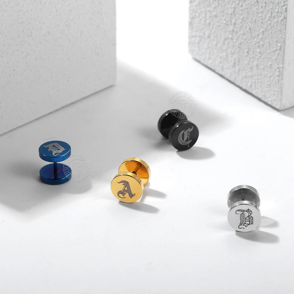 Женские и мужские маленькие серьги-гвоздики из нержавеющей стали с буквами 26 мм в