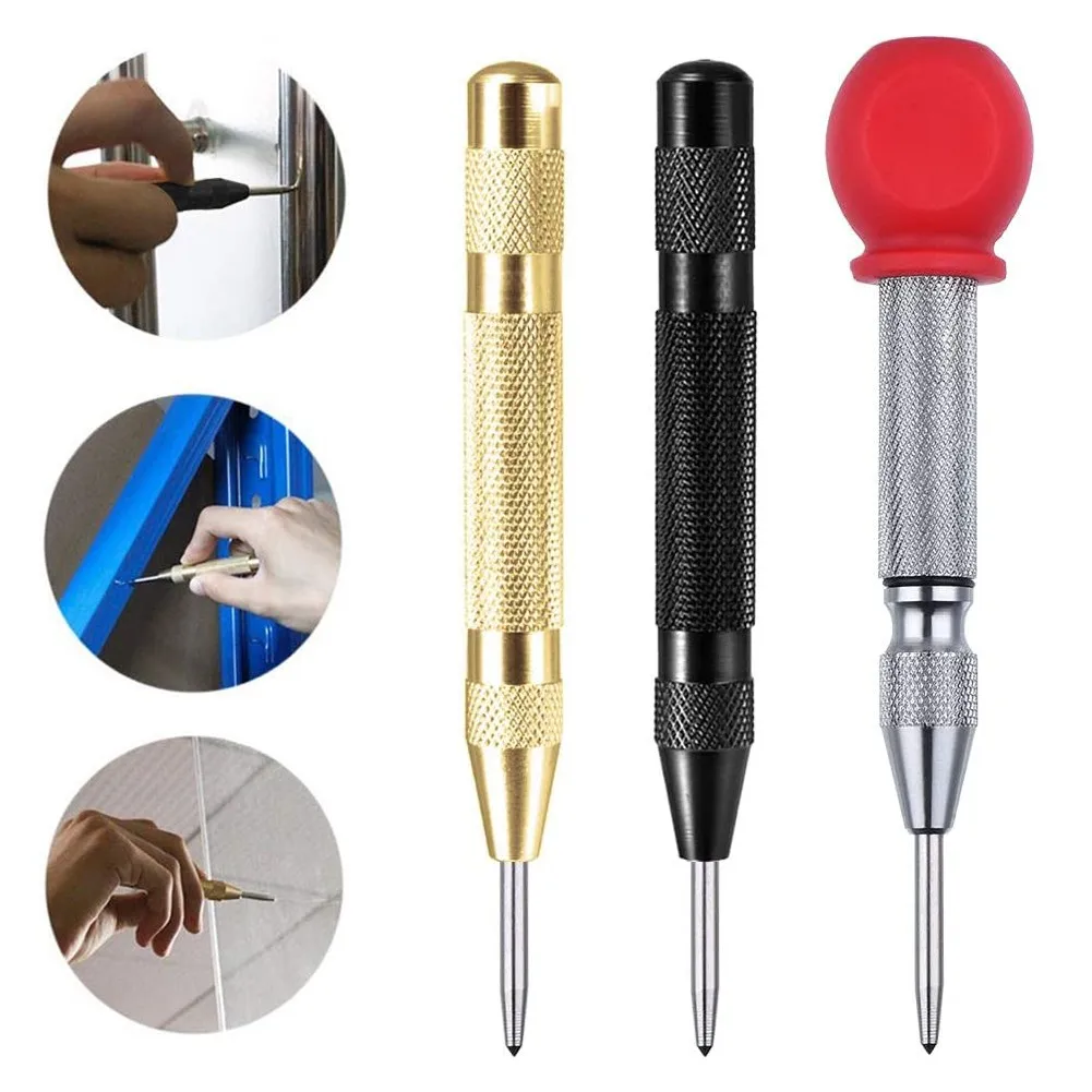

3Pcs Automatic Center Pin Punch Woodworking Tools Metal Drills Automatic Kerner Drill Bit Spring Loaded Marking Starting Holes