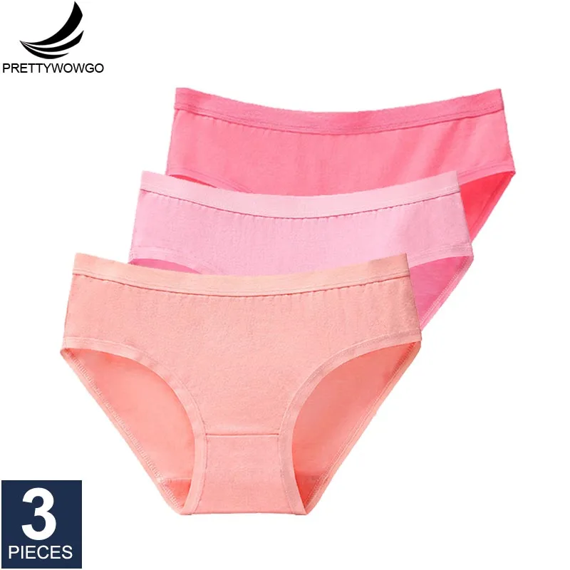 red.pink.watermelon Prettywowgo 3 шт./партия, Новое поступление, женское нижнее белье, хлопковые трусы, 8 однотонных цветов, трусы, большие размеры M L XL XXL 3XL 008 - Цвет: red.pink.watermelon