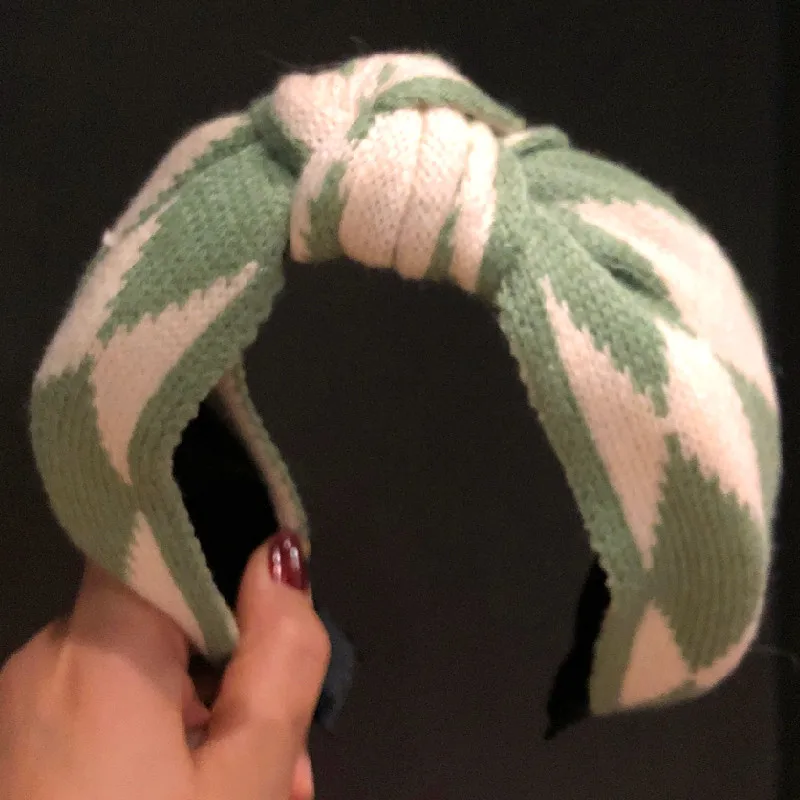 

Girls Winter Knitted Knot Plaid Headbands Mom Vintage Wide Side Hair Band Hoop Warm Bezel Hairband for Women Hair Accessories
