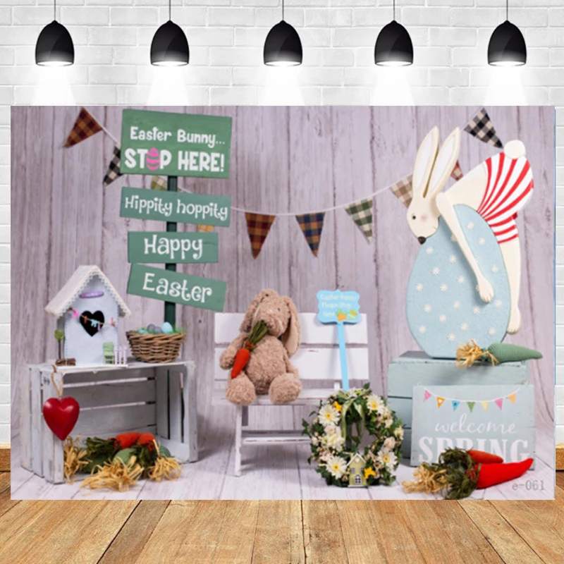 

Cartoon Photography Backdrops Easter Flower Wreath Rabbit Bunny Carrot Baby Birthday Photozone Photo Background Studio Props