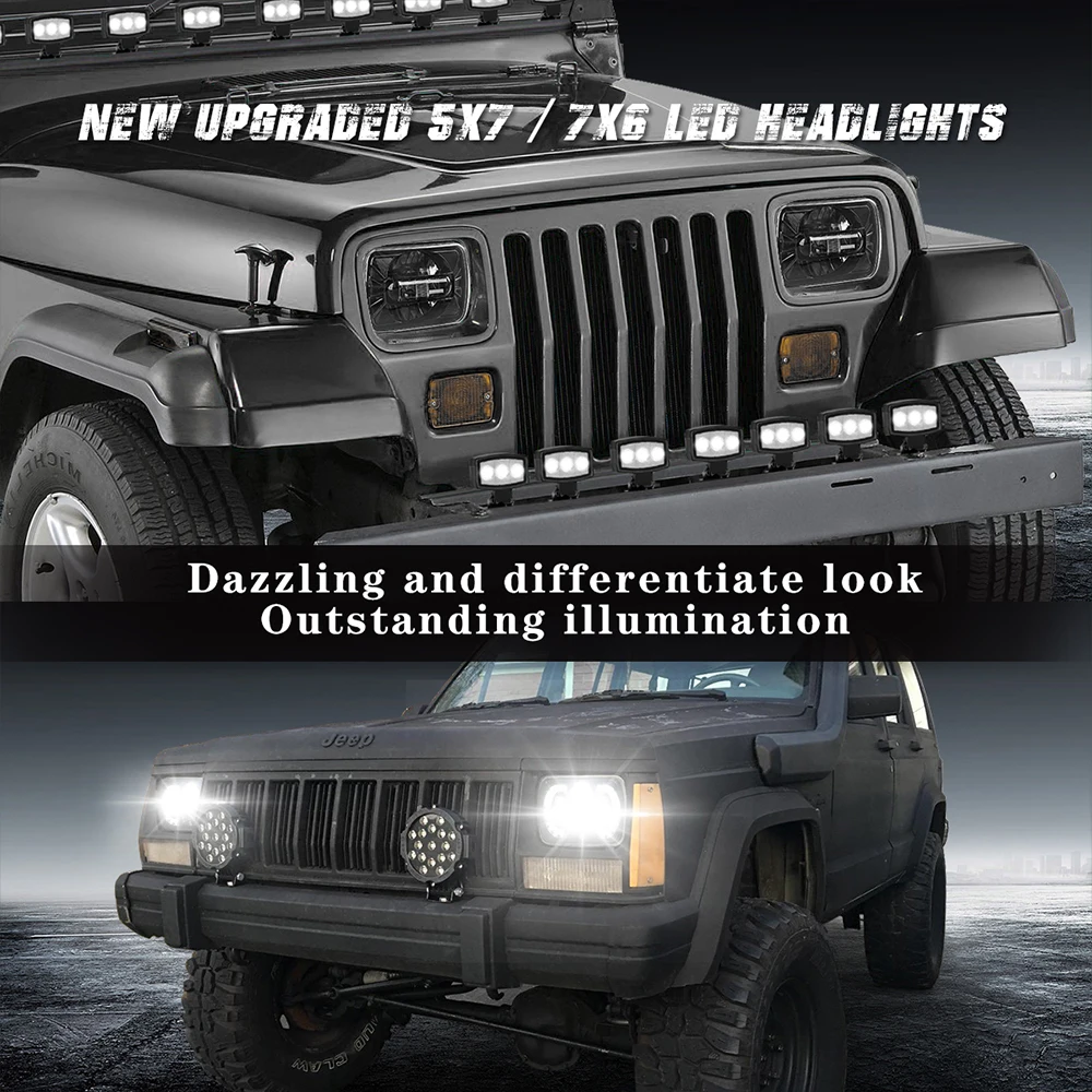 

5''x7'' 6''x7'' High Low Beam Led Headlight For Jeep Wrangler YJ Cherokee XJ H5054 H6054LL 69822 6052 6053 with DRL Runing light