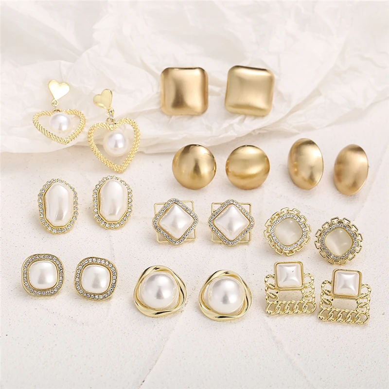 

2021 Fashion S925 Silver Needle Pearl Geometric Round Earrings Women Korean Jewelry Accessories