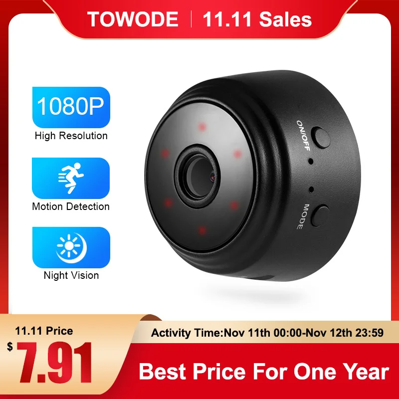 

TOWODE HD 1080P WIFI IP-камера Домашняя безопасность Маленькая ИК-камера ночного видения Обнаружение движения Портативная мини-камера наблюдения