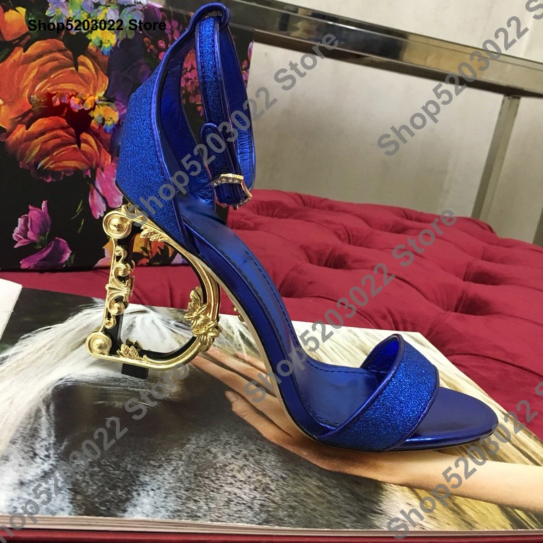 Синие туфли пикантные вечерние женские босоножки из лакированной кожи на