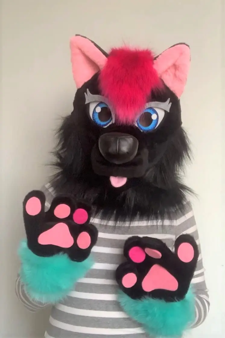 Hairy Wolf Head Mascot Costume Accessories Fursuit Halloween Cosplay Party Dress Up Headdress | Тематическая одежда и