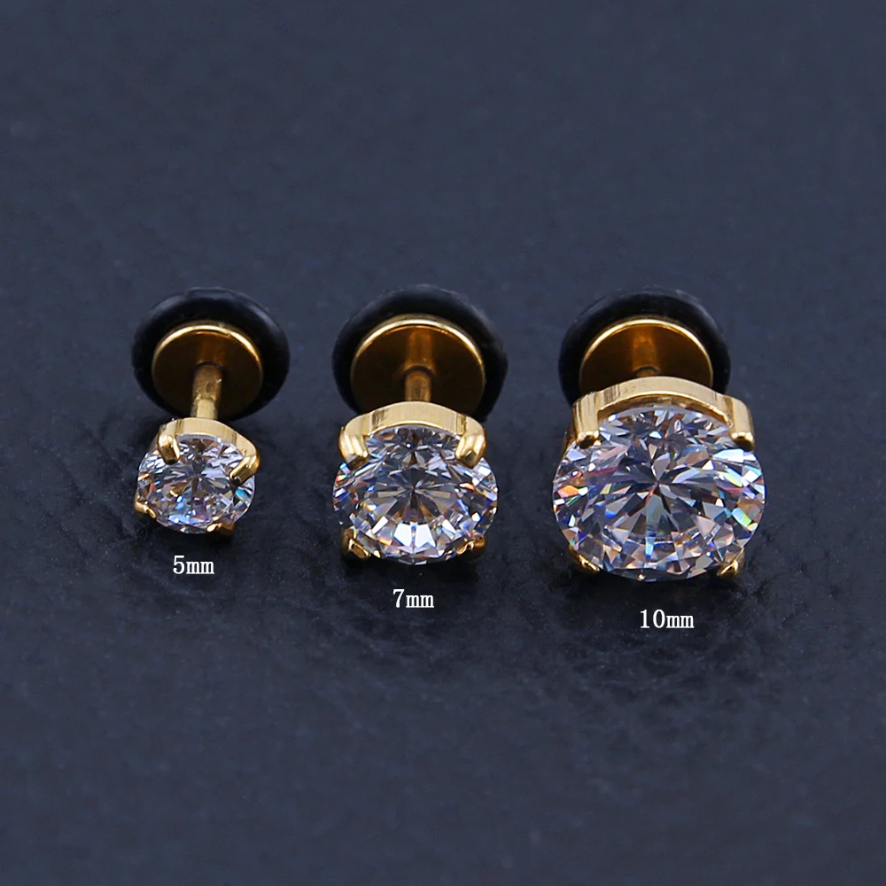 Женские серьги-гвоздики с фианитами ZEMO закручивающейся спинкой украшение для