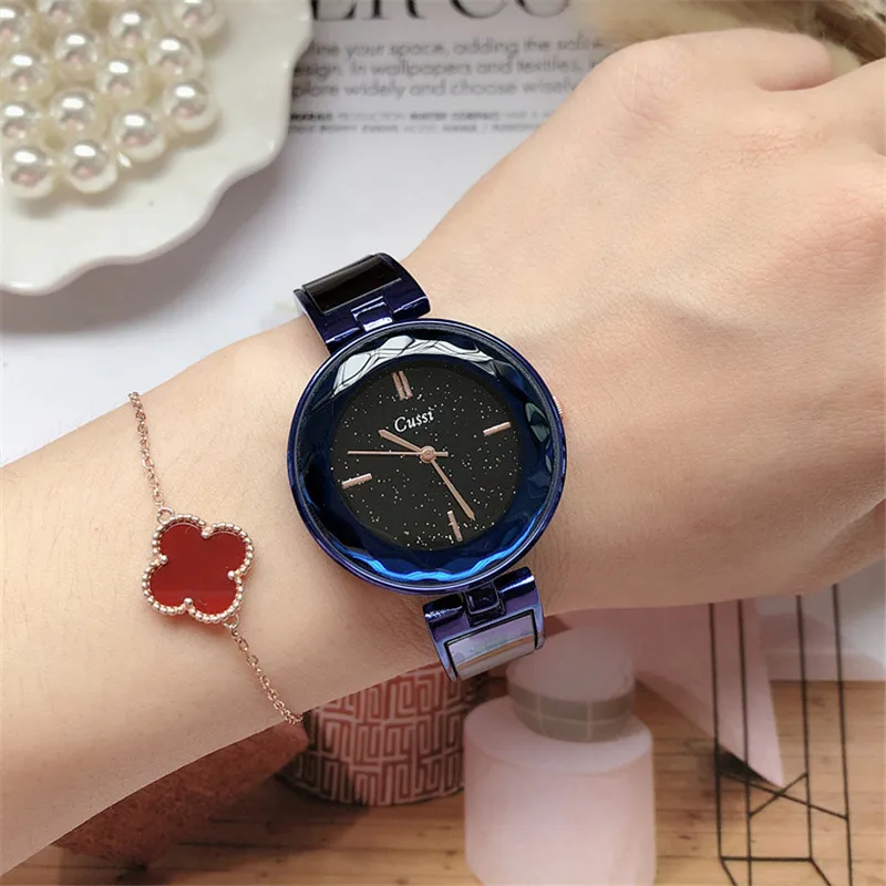 Часы Cussi женские с золотым браслетом роскошные наручные часы ведущей марки