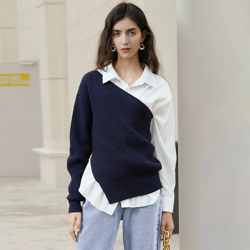 

SISPELL Irregular Neck For Female Casual Sweater Long Sleeve High Waist Slimming Women's Sweater 2020 Fashion Autumn Tide