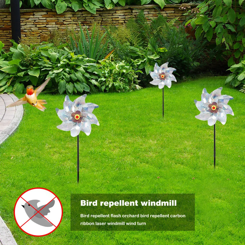 

Bird Repeller Windmill Garden Lawn Yard Deterrent 8 Leaves Silver Pinwheel Bird Scares Pigeons Woodpecker Repellent Birds