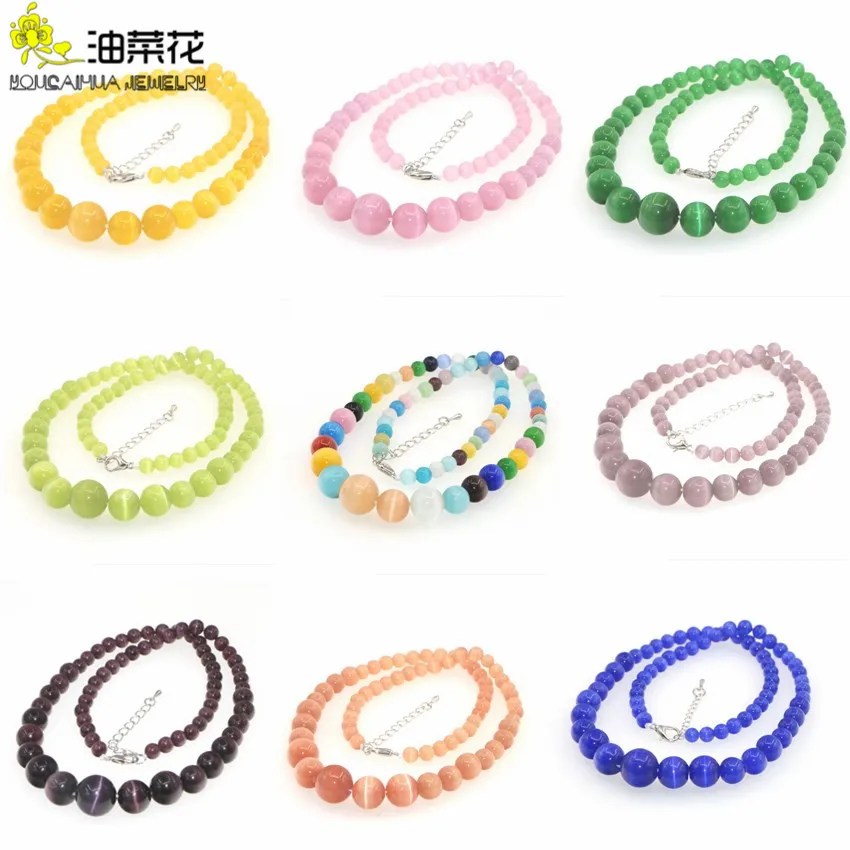 Женское колье с натуральным камнем кошачий глаз 6-14 мм | Украшения и аксессуары