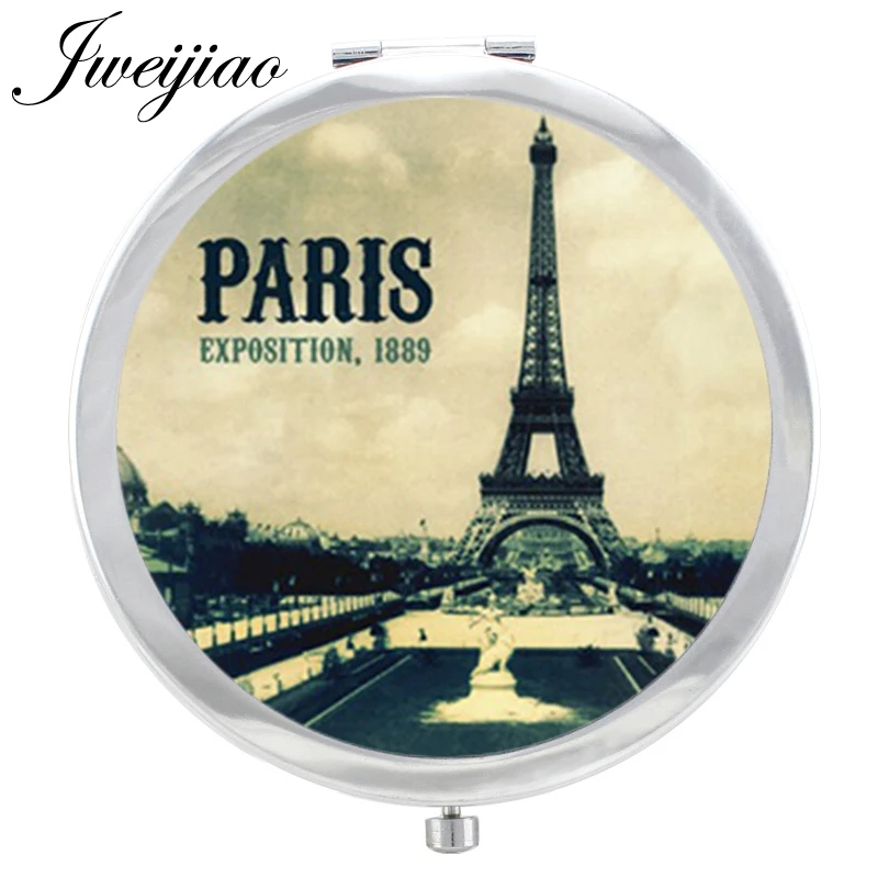 

Youhaken Eiffel Tower Makeup Mirror Paris exposition 1889 Glass Cabochon Floding Round compact Hand pocket Magnif Mirror espejo