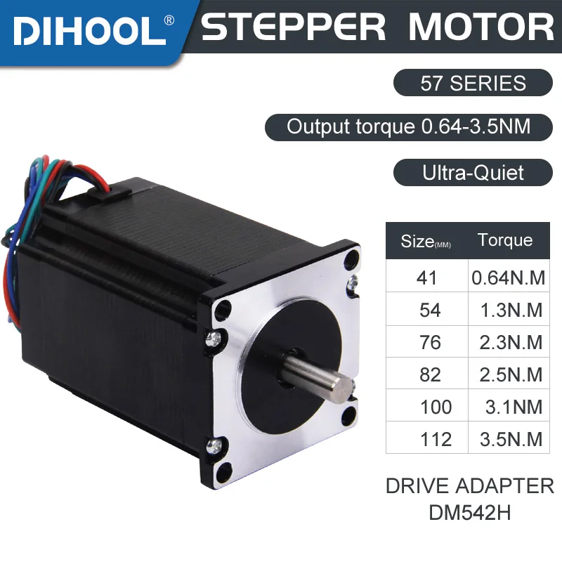 Micro Stepper Motor 57 Series 1.8 Degrees Two-Phase Four-Wire Hybrid DC24V 0.6~3.5N.M Torque Quiet High Precision For Engraving