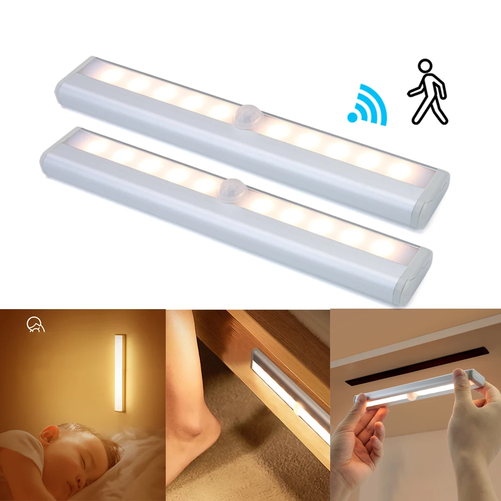 

10 LEDs PIR Motion Sensor Wireless LED Night Lights LED Under Cabinet Light For Staircase Closet Aisle Decorative Night Lamp