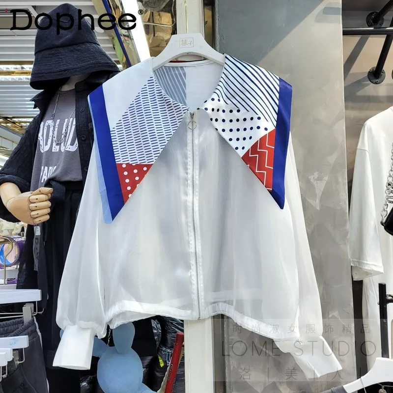 

Женская тонкая бейсбольная куртка, тонкая Свободная Повседневная шаль с шелковым шарфом и контрастной вставкой, на молнии, лето 2021