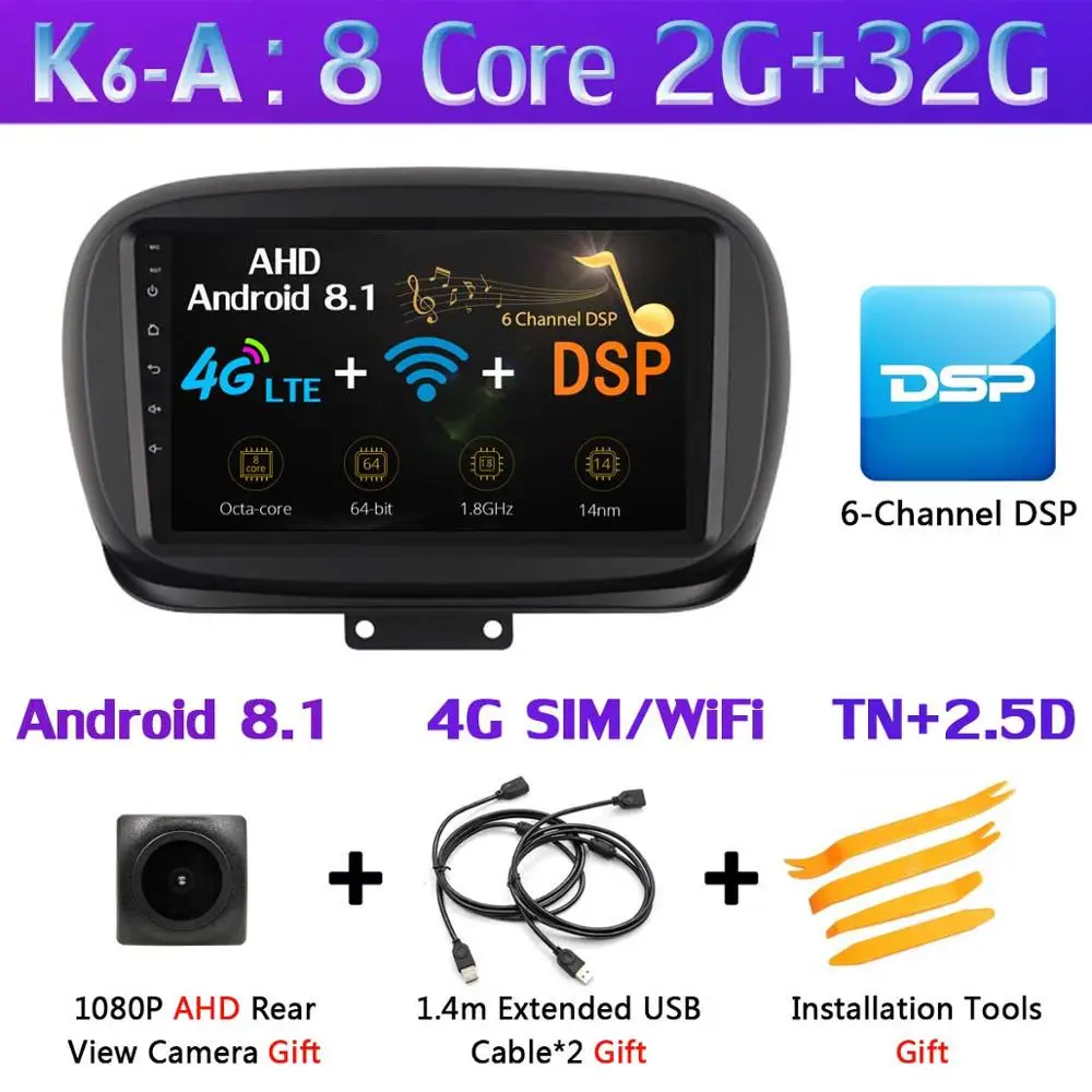 K6-A 360 ° Панорамное 8 ядро 4G+ 64G Android 9,0 автомобильное мультимедийное радио для FIAT 500X- головное устройство gps навигация SPDIF DSP CarPlay - Цвет: K6-A