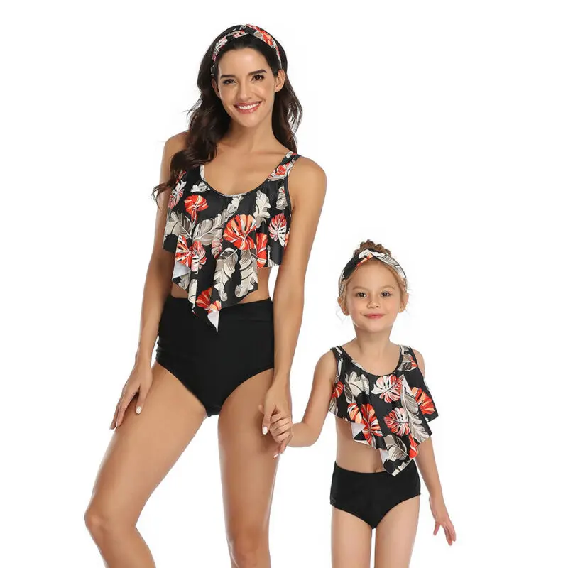 Купальник для мамы и дочки купальник бикини комплект семьи из двух предметов