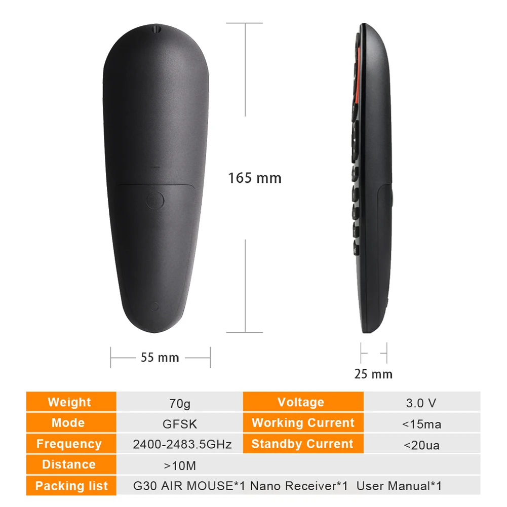 Пульт дистанционного управления G30 Fly Air Mouse 2 4 ГГц 18 клавиш русская и английская