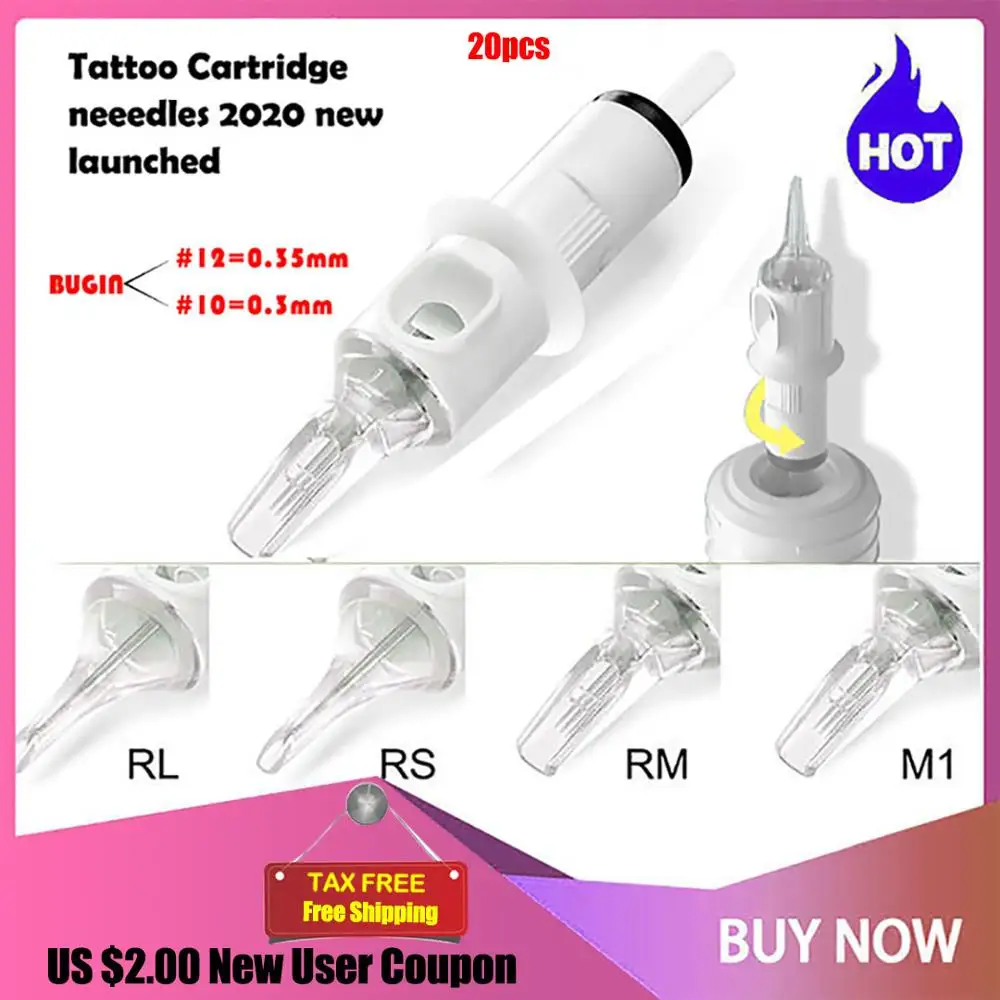 

20PCS 0.3MM RL RS RM M1 Tattoo Cartridge Needles Round Liner Membrane System and stigma Cartridges Sterilzed 1RL 3RL 5RL 3RS