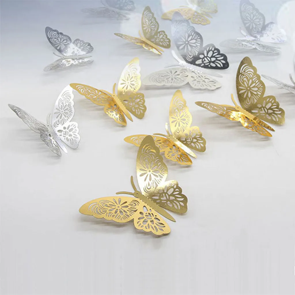 Роскошные 3D наклейки на стену в виде золотых бабочек металлические полые