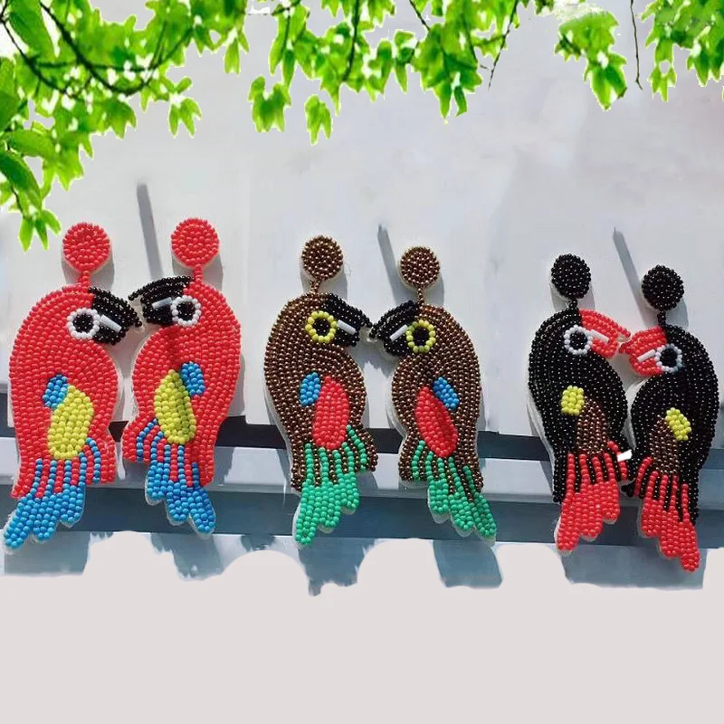 Богемные серьги в виде животных попугая для женщин модные вечерние популярные