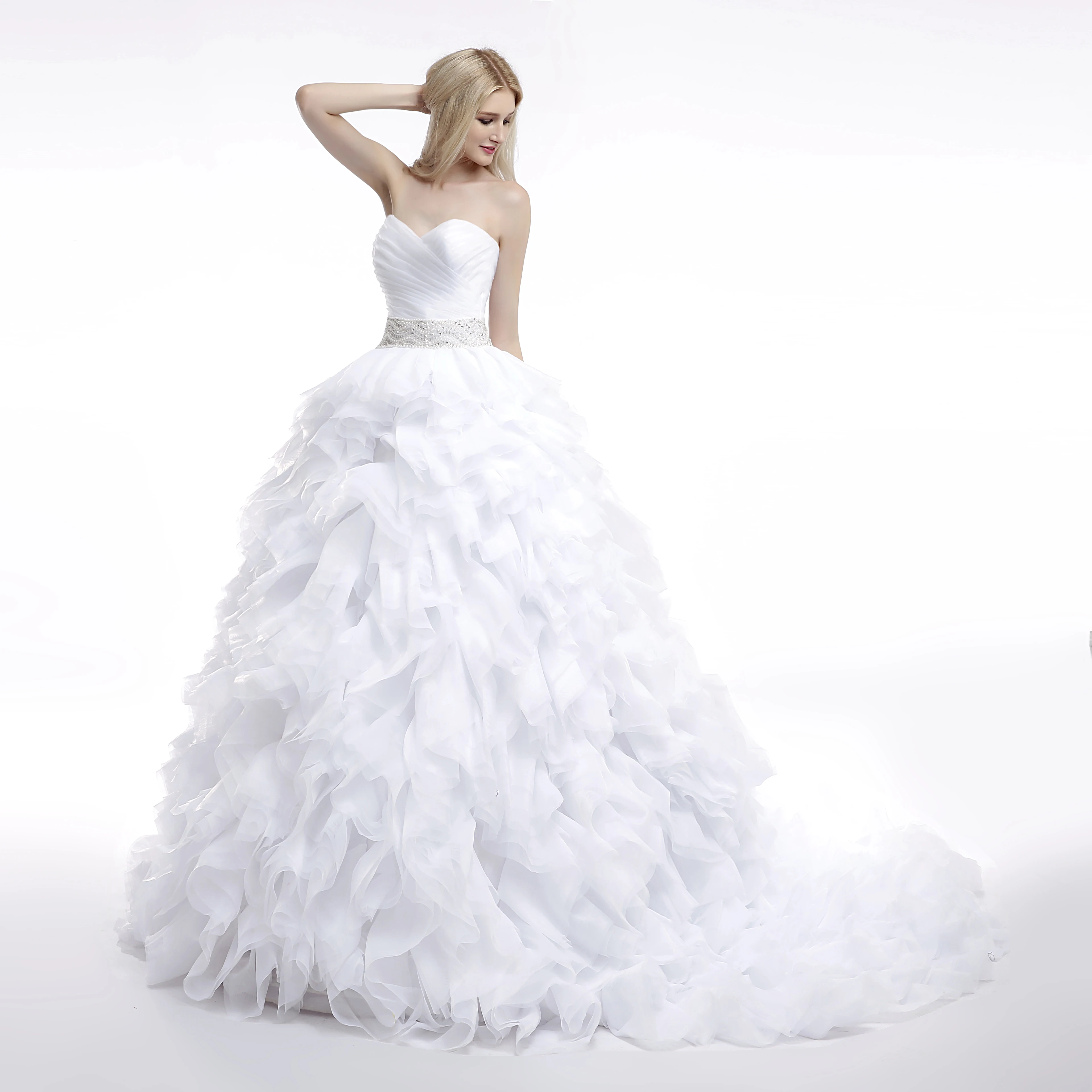 H & S-vestidos de novia de tul con velo sin tirantes, falda plisado en niveles, con cordones