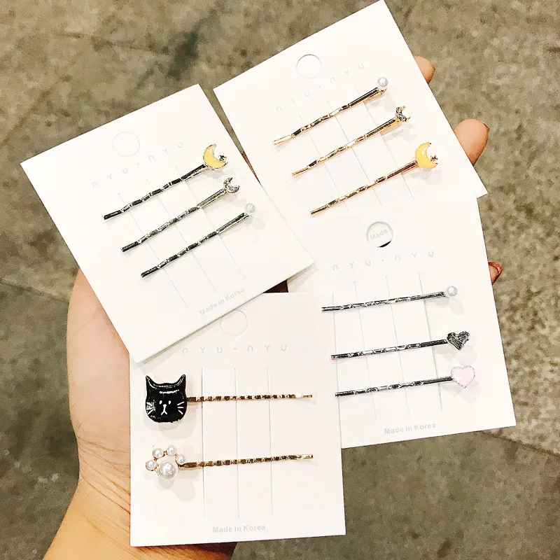 1Set Cute Japanese Style Women Elegant Lovely Cat Star Round Crystal Pearl Barrettes Girls Hair Clips Hairpin New Accessori |