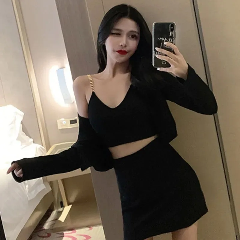 

2021 Summer Slim Vest Short Coat + Small Sling + High Waist Half-length Skirt Suit 3 Piece Sets Temperament Suits Women Outfits