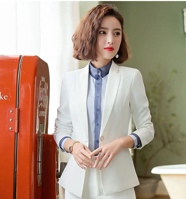 White suit Высокое качество, профессиональные женские костюмы, брючный костюм, тонкий большой размер, Белый Блейзер, Повседневный, высокая талия, юбка, костюм, высокое качество - Цвет: White suit