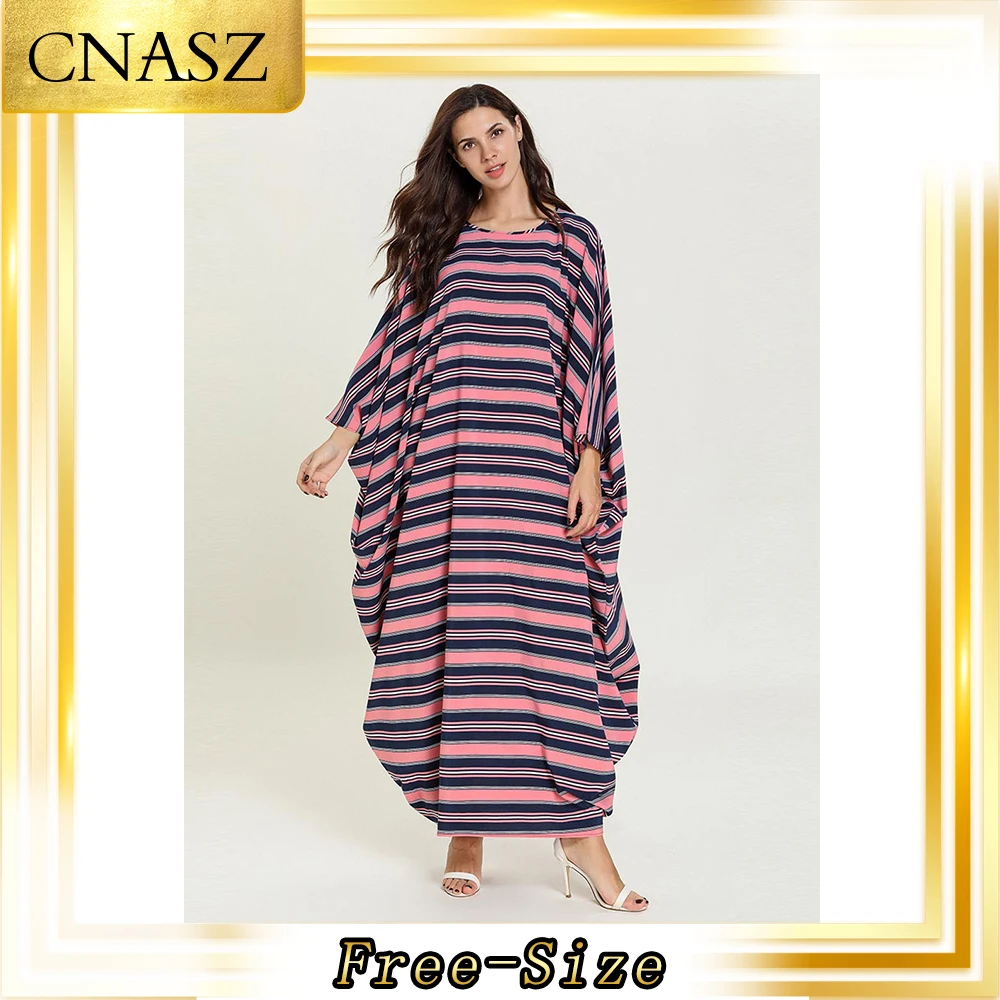 

Мусульманское платье большого размера, женское осеннее модное Удобное повседневное платье в полоску с длинными рукавами и принтом «летуча...