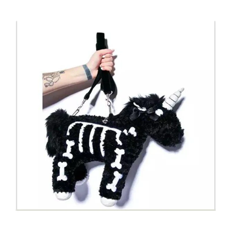 Плюшевая сумка в стиле панк с единорогом рюкзак черный розовый кошелек школьная