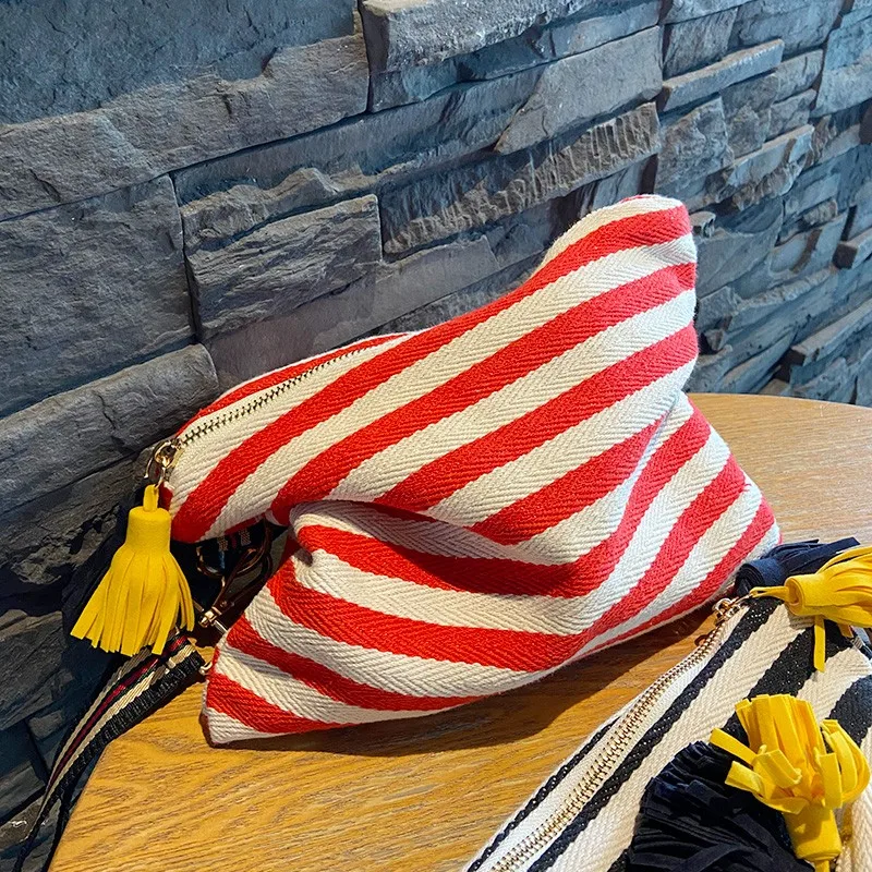 

Cosmetic Bag Women Striped Makeup Case Organizer Korean Tassel Pouch Necesserie Travel Toiletry Canvas Beauty