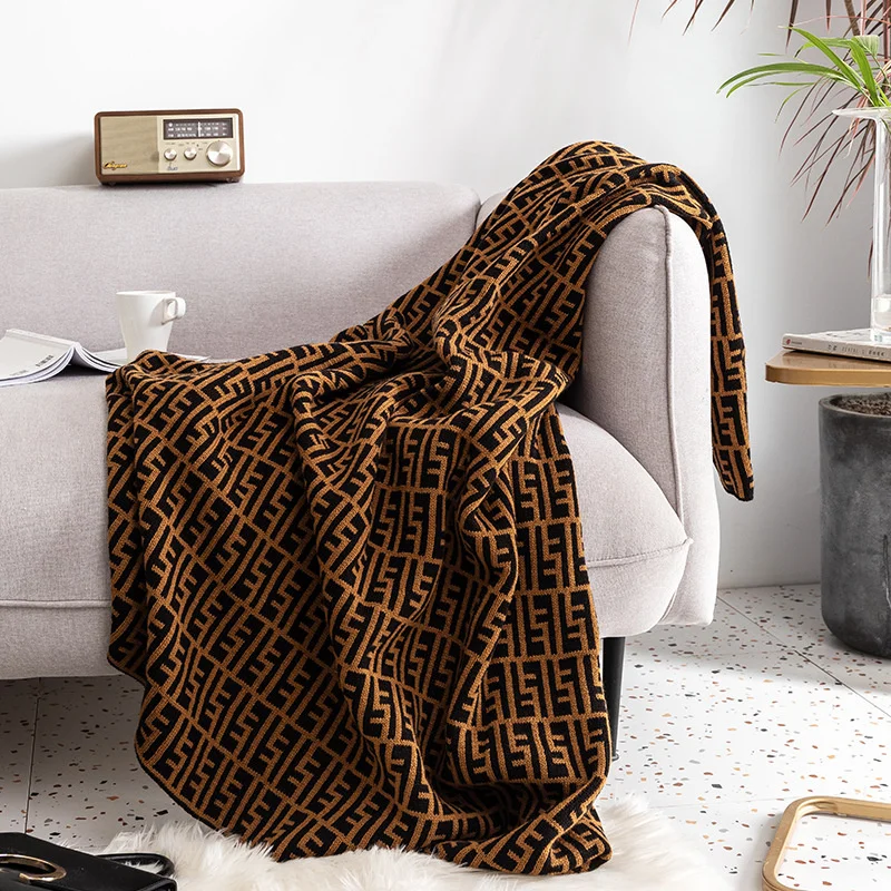 Manta n&oacute;rdica de lujo con doble letra F, manta tejida de dise&ntilde;ador famoso, suave y ligera, manta c&aacute;lida de invierno para la cama-4
