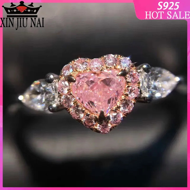 925 пробы Серебряное романтическое кольцо принцессы розовое Персиковое сердце