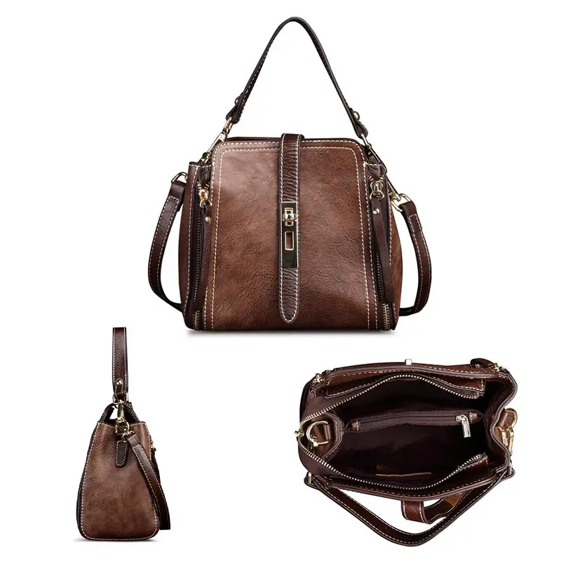 

New Genuine Leather Vintage Women's Handbags Designer Solid Fashion Shoulder Bag Casual Crossbody Bags Female Purse Travel Bolsa