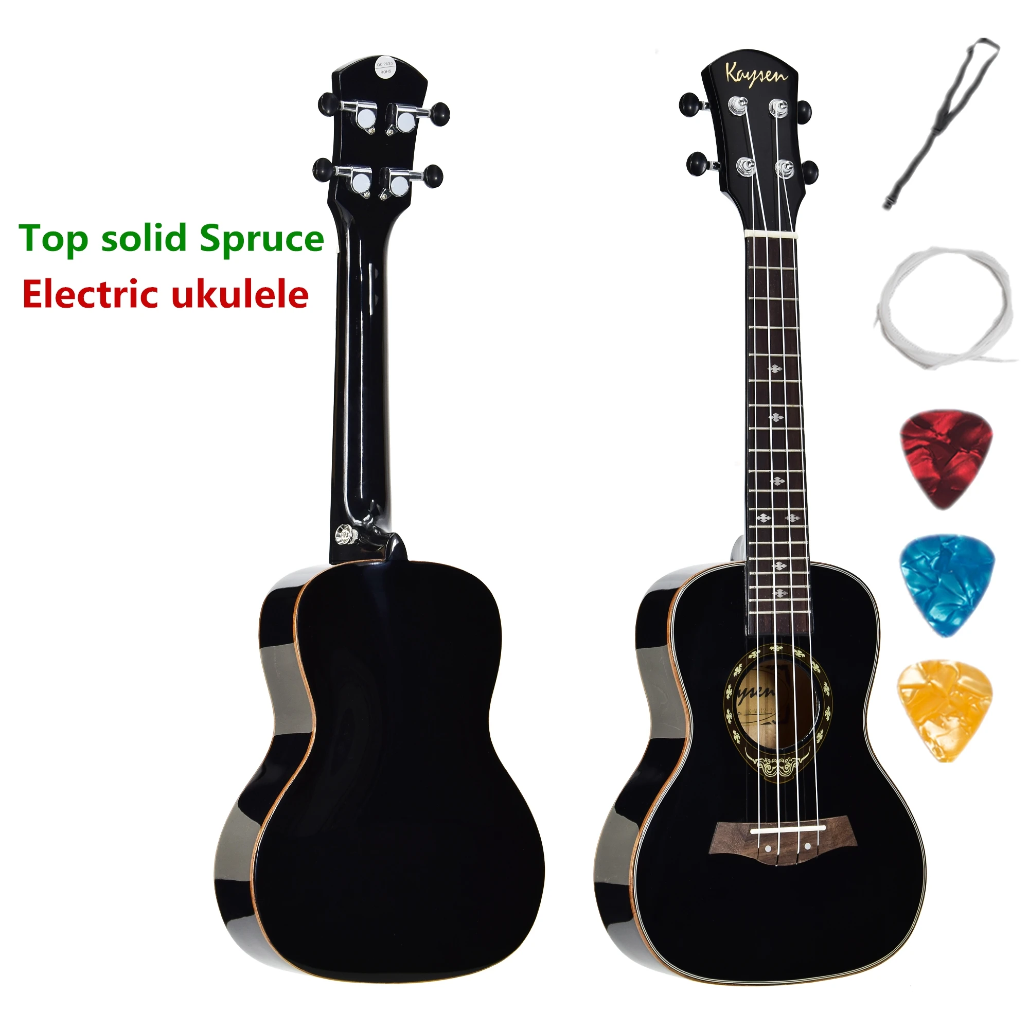 Акустическая электрическая укулеле Топ солидный концертный 24 дюймов гитара Ukelele
