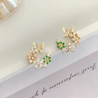 new style full zircon earrings fashion wild butterfly flower leaf transfer beads zircon earrings wholesale