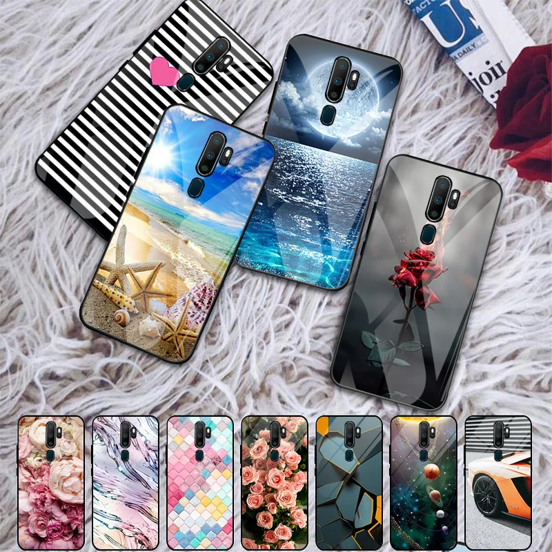 

Tempered Glass Case For OPPO A9 2020 Phone Case Luxury Bumper Pattern Funda For OPPO A5 A9 A11x A11 CPH1939 Shockpro Back Cover
