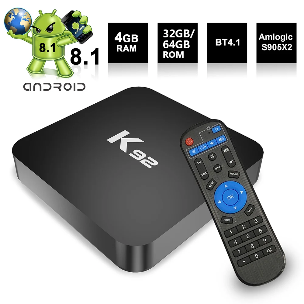 ТВ приставка Docooler K92 Smart TV BOX Android 8 1 S905X2 64 бит 2 4G + 5G двухдиапазонный WiFi UHD 4K VP9 H.265 4GB