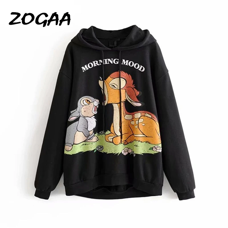 ZOGAA/Женская толстовка с капюшоном рисунком из мультфильма зимняя теплая и