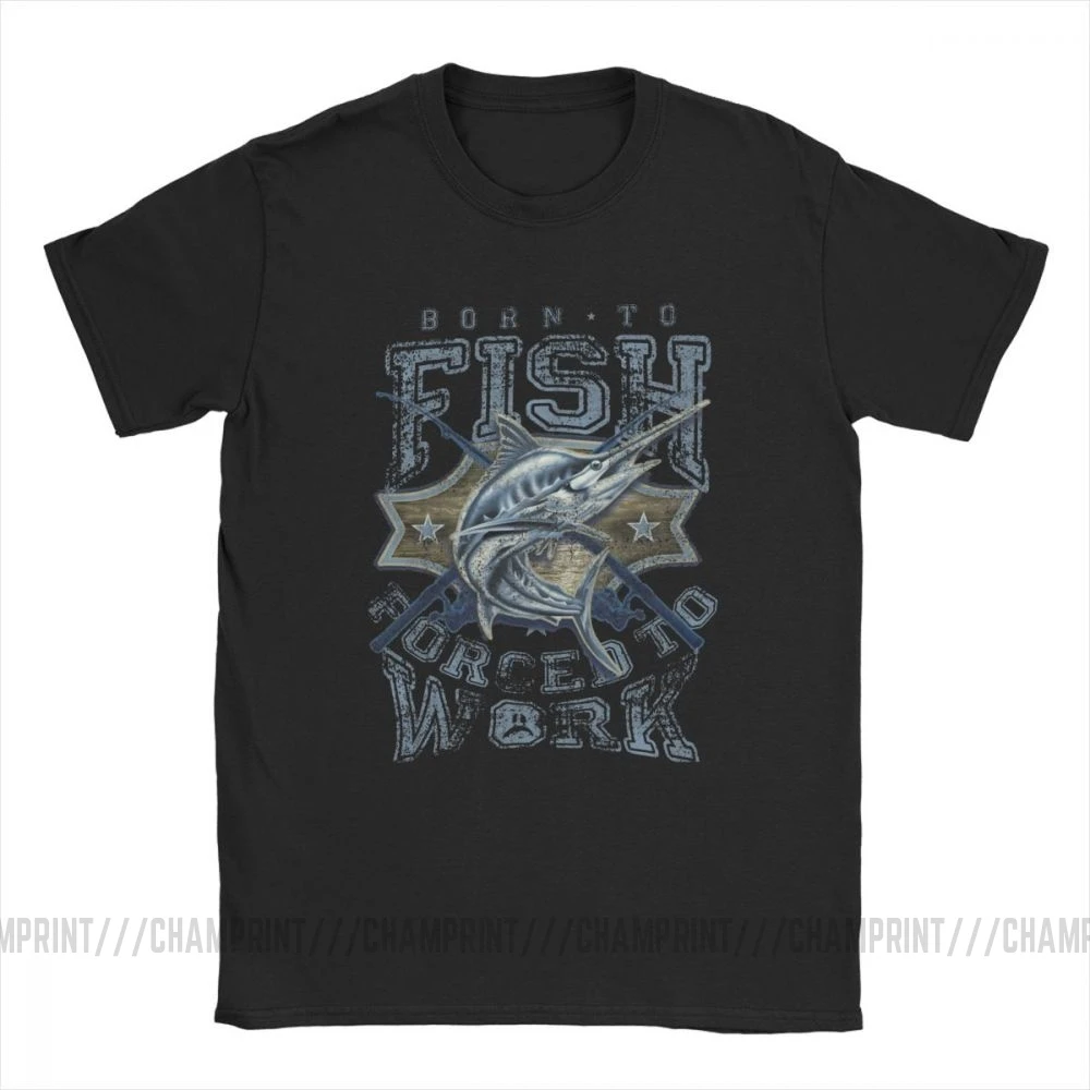 Мужская винтажная хлопковая Футболка Born to Fish с круглым вырезом коротким рукавом |