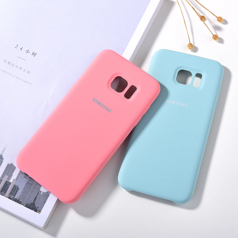 Оригинальный чехол для Samsung S7 Edge из жидкого силикона карамельного цвета Гладкий