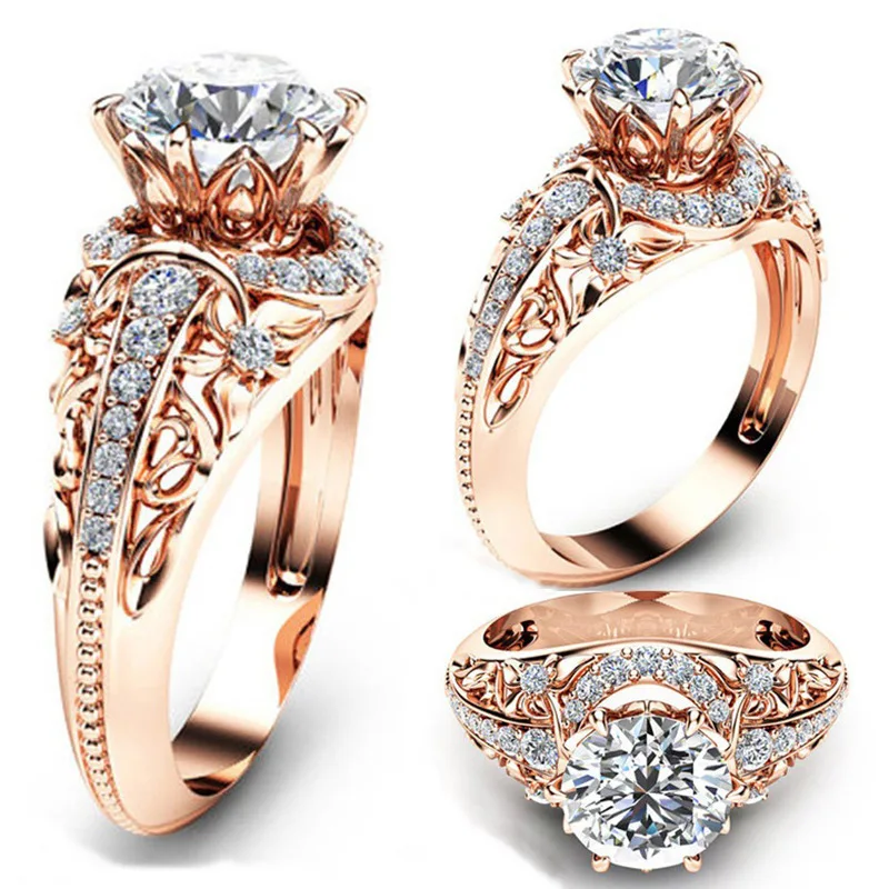 

Real 14K Rose Gold Microinlaid 1 Carat Diamond Ring Ring Women White Topaz Gemstone Anillos Bizuteria Sparkling Dainty Rings Box