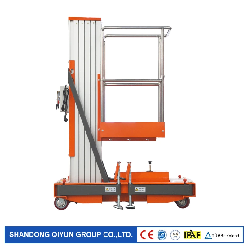 

Qiyun factory supplier easier moving 4m 6m 150kg load capacity mini mobile push around personal lift vertical mast single man li