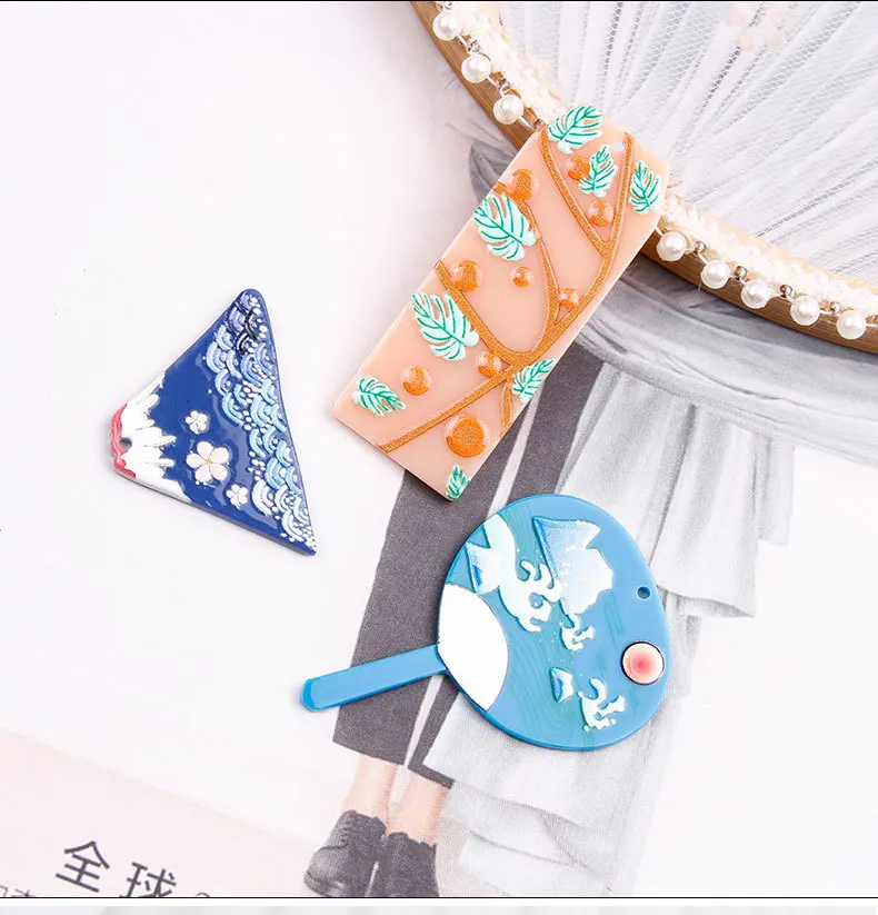 

4pcs Resin Charm Earring Fan Charms Accessories Blue And White Acrylic Ear Pendant DIY Handmade Design