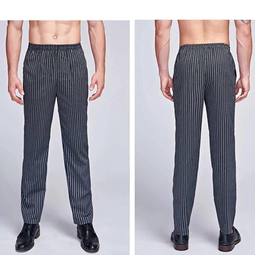 

Шеф-повара брюки в полоску с эластичной резинкой на талии, Ресторан отеля рабочая одежда в стиле милитари для мужчин кухня повар официант шеф-повор брюки хлебобулочные изделия простирания