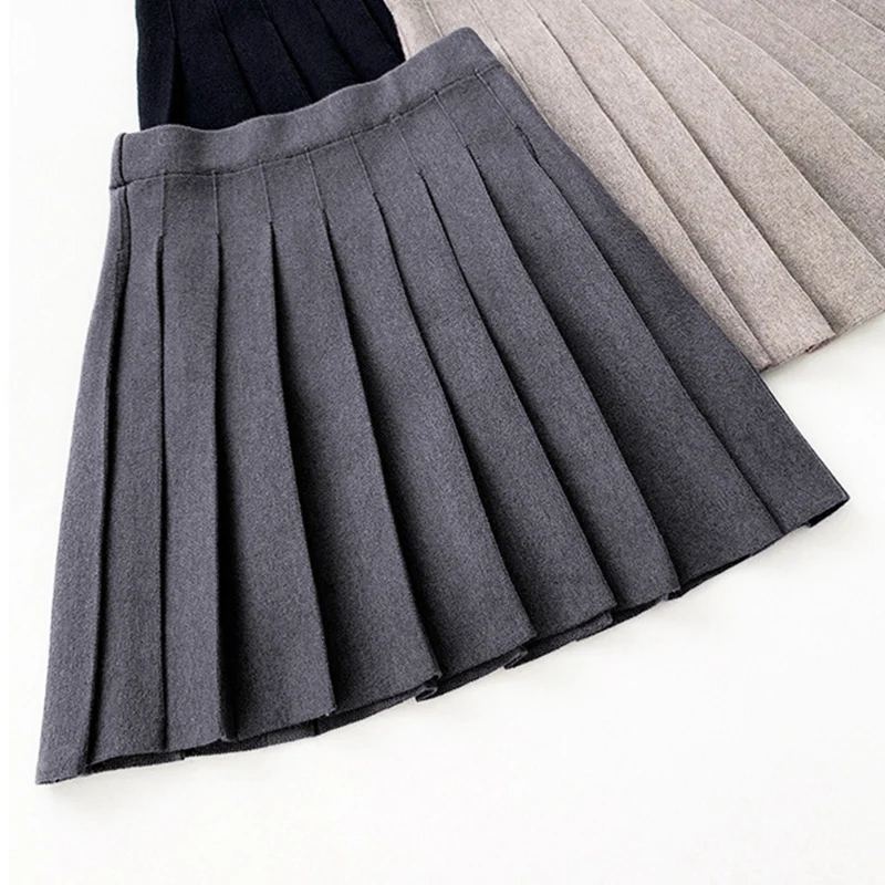 

Autumn Winter A-Line Thick Short Skirt Women Good Quality Cute Pleated Mini Skirt Female Elegant Knit Skirt