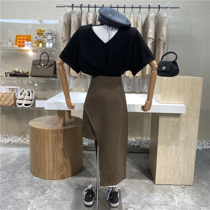 

2021 Irregular Design High Waist Skirt Fashionable Temperament Slim Hip Skirt Solid Color Wild Mid-length Skirt