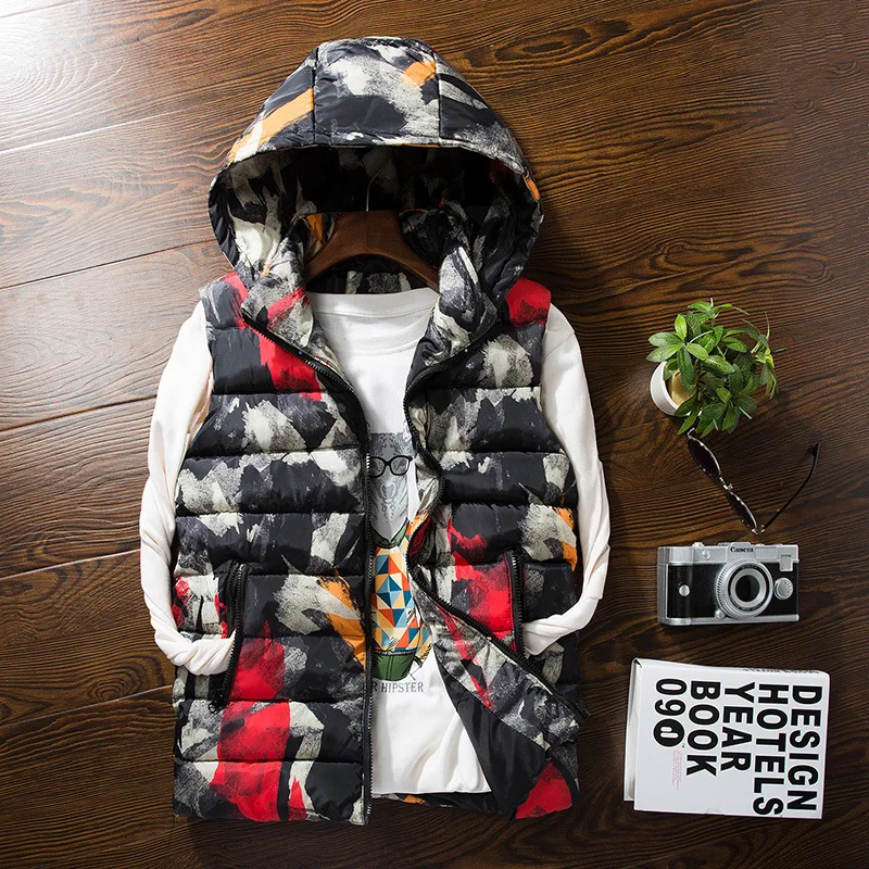 

2020 Winter New Men's Hooded Camouflage Vest Youth Printed Warm Vest