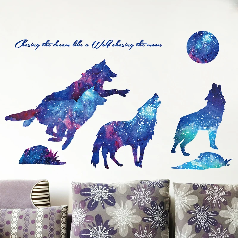 Виниловые наклейки на стену с изображением ночного неба Луны волка | Дом и сад